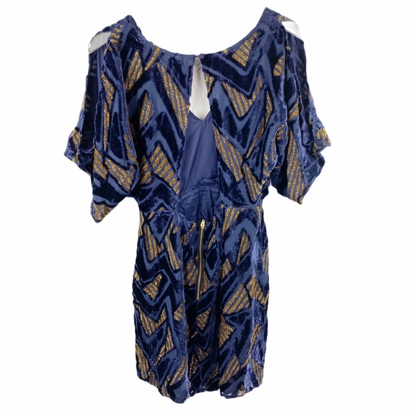 YUMI KIM Blue Gold Velvet Silk Dress Small - Picture 6 of 9